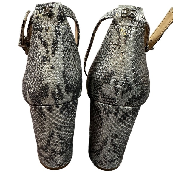 Sam Edelman Snakeskin Yaro Block Heeled Ankle Strap Sandals Silver Pumps 7 - Picture 9 of 15